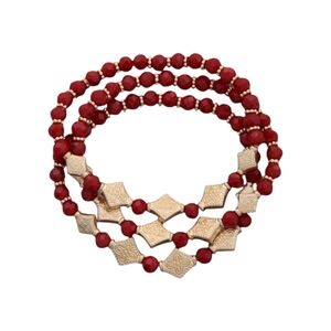 FLOWER METAL CRYSTAL SEMI PRECIOUS STONE BEADED STRETCH BRACELET SET